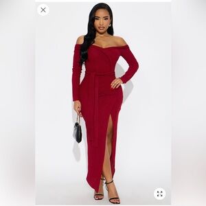 Fashion Nova Burgundy Off-Shoulder Dress